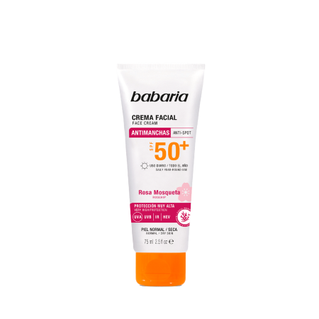 باباريا كريم واقي شمس للوجه بمعامل حماية +50 مع خلاصة الورد البري – 75 مل Babaria Anti-Spot Face Cream SPF 50+ with Rosehip – 75ml
