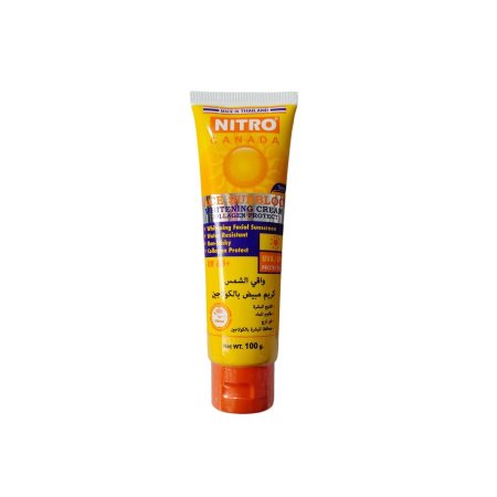 واقي شمس وكريم مبيض بالكولاجين من نيترو كندا SPF 60+ مناسب للبشرة الدهنية والباهته 100غم Nitro Canada Face Sunblock Whitening Cream SPF 60+