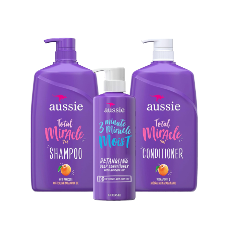 مجموعة شامبو وبلسم وبلسم عميق من أوسي aussie total miracle shampoo, conditioner, deep conditioner