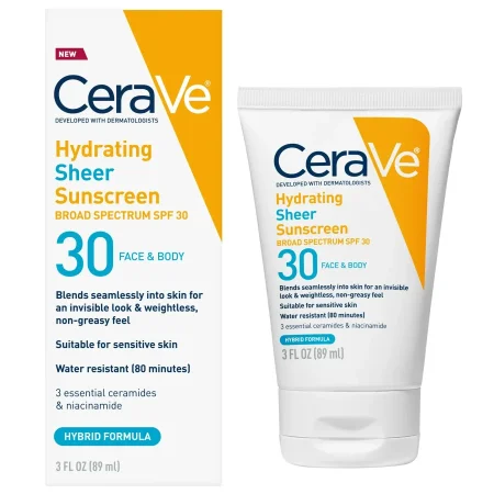 كريم واقي الشمس للوجه والجسم بعامل حماية من الشمس 30 من سيرفي  CeraVe Hydrating Sheer Sunscreen SPF 30 for Face & Body