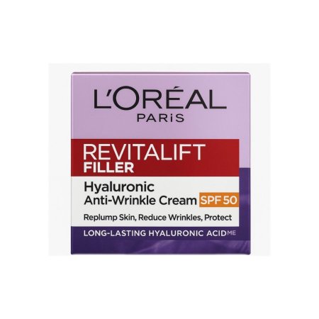 كريم لوريال باريس ريفيتاليفت فيلر لمكافحة التجاعيد بحمض الهيالورونيك ومع عامل حماية SPF 50 بحجم 50مل - L’Oréal Paris Revitalift Filler Hyaluronic Anti-Wrinkle Cream SPF 50