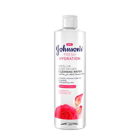 ماء ميسيلار للتنظيف من جونسون غني بماء الورد ٤٠٠مل Johnson's  Micellar Rose - Infused  Cleansing Water