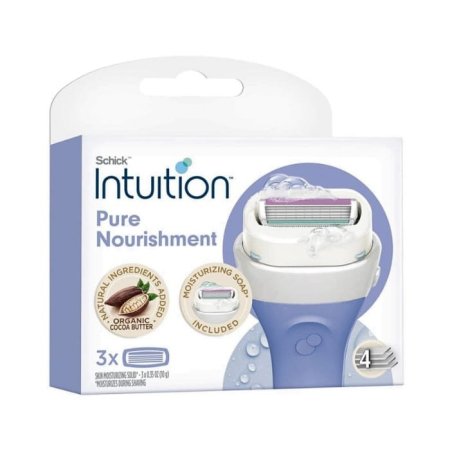 رأس تبديل ماكنة الحلاقه للبشرة الحساسة برغوة الصبار وفيتامين اي - ٣قطع Schick Intuition Pure Nourishment Cartridges 3 pack