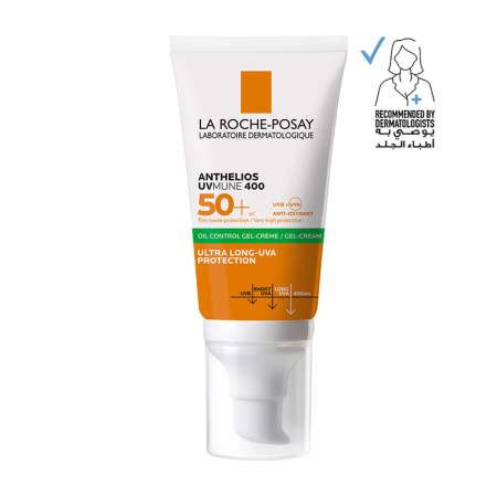 واقي شمس لاروش بوزيه أنثيليوس كريم جل مع عامل حماية 50+ 50مل - La Roche-Posay Anthelios UVMune 400 Oil Control Gel-Cream SPF50 50ml