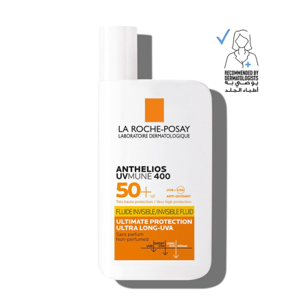 واقي انثيلوس يو في مون 400 شفاف بدرجة 50+ من لاروش بوزيه 50 مل -La Roche Posay Anthelios Uvmune Fluid SPF+50 High Protection Face Sunscreen For All Skins