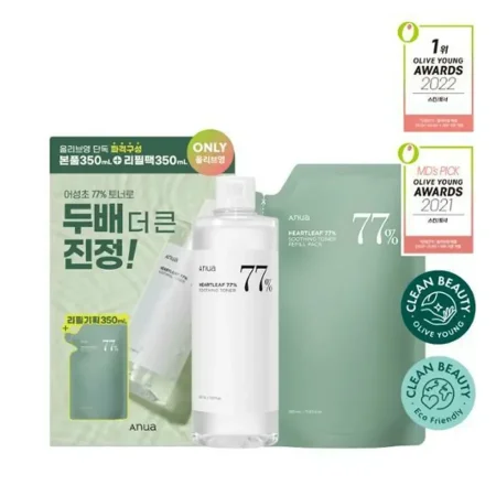 بكج Anua Heartleaf 77% Soothing Toner 350mL Refill Set 