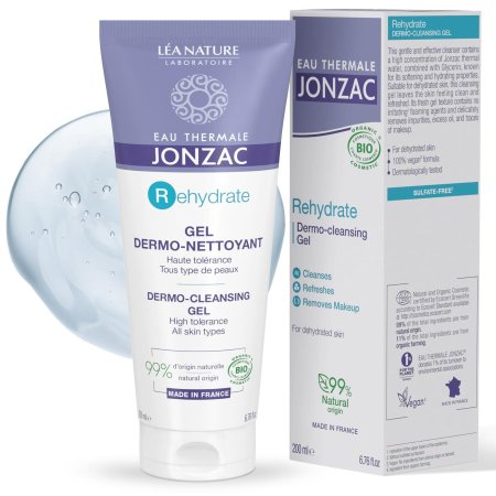 Rehydrate Organic Dermo Cleansing Gel Jonzac غسول وجه لطيف مخصص لتنظيف البشرة الحساسة بلطف بحجم 200ml .
